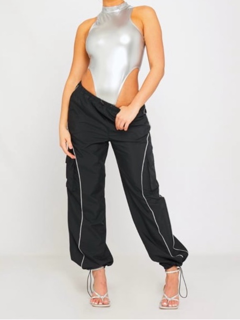 Micas Metallic Silver High-Neck Bodysuit